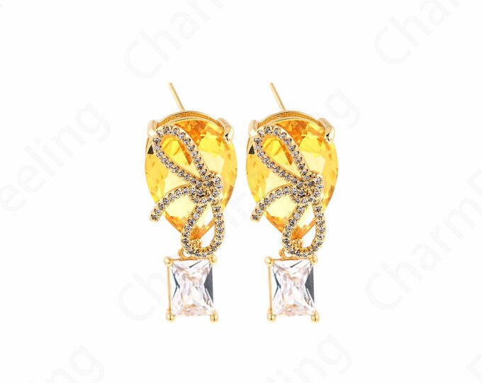 18K Gold Filled Knotted Earring,Fashion Earrings,Micropavé CZ Bow Earrings,Pierced Earrings,Gift for Her,DIY Jewelry Supplies,30x22x13mm