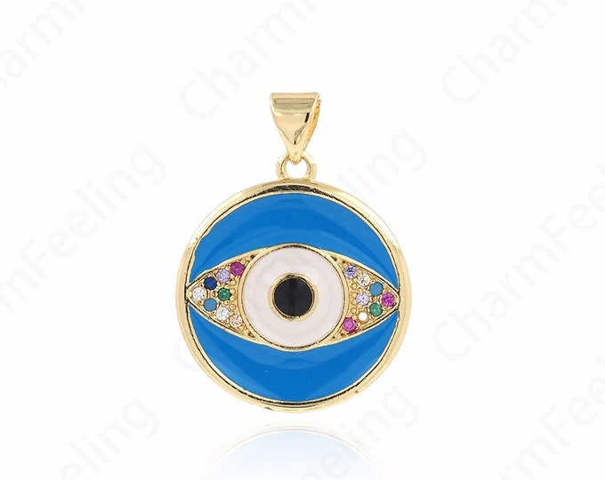 Gold Eye Pendant,Round Eye Necklace, 18K Gold Filled Good Luck Pendant Micropavé CZ Eye Pendant Eye Pendant, 19.5x25x2.5mm