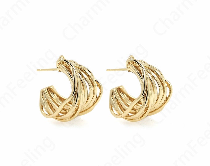 18K Gold Filled Thin Earrings, Thin Gold Earrings, Twist Earrings, Round Earrings, Gift for Her, 19x21x14mm