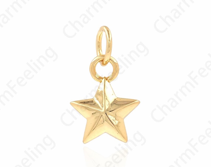 Pentagram Pendant, Dainty Star Charm, 18K Gold Filled Simple Star Charm, Polaris Pendant, DIY Jewelry Supplies, 9x14.5x2mm