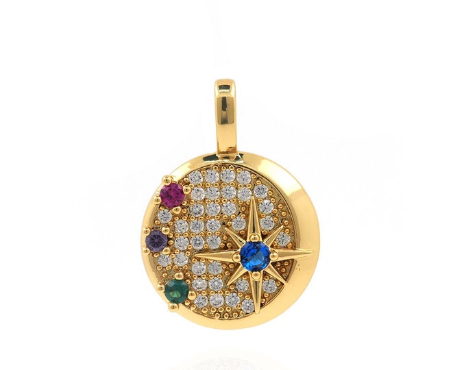 Round Sun Pendant, Micropavé CZ Sunshine Charm, 18K Gold Filled Starry Necklace, Starry Charm, DIY Jewelry Supplies, 22x16x4.5mm