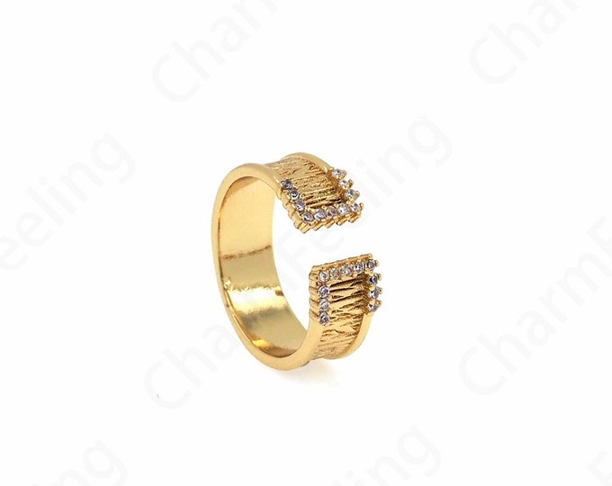 Micropavé CZ Everyday Rings, Gold Open Rings,Statement Rings,Art Rings,Thick Rings,18K Gold Filled Adjustable Rings,