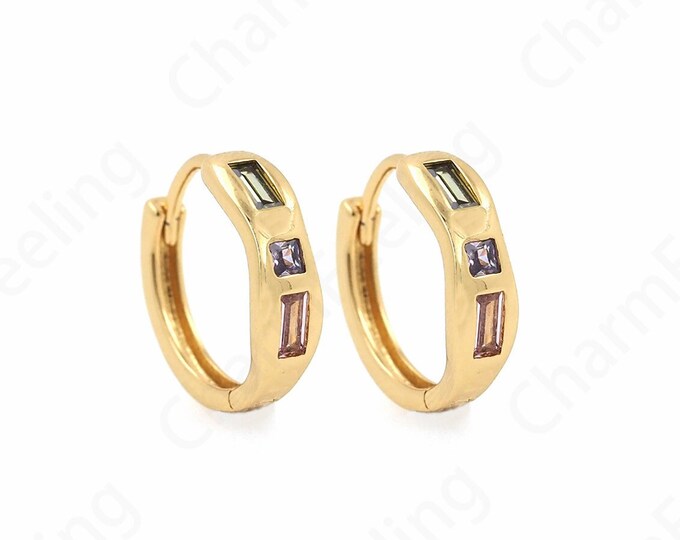 1 Pair,Micropave CZ Round Earrings,18K Gold Filled Simple Earrings,Gold Earrings Charm, Geometric Earrings, Gift for Her 15x15.3x4.4mm