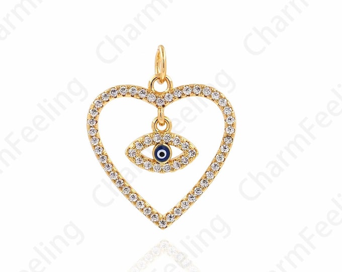 Lucky Eye Charm, Devil's Eye Pendant, 18K Gold Filled Love Pendant, Heart Pendant, Eye Necklace, DIY Jewelry Accessories,19.3x22.5x2mm