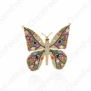 18K Gold Filled Insect Necklace, Butterfly Pendant, Butterfly Necklace, Micropavé CZ Flying Charm, DIY Jewelry Supplies, 48.5x48.5x3.5mm