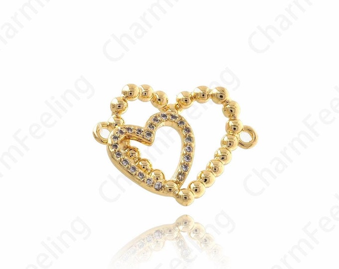 Heart-Shaped Connector,Love Charm,Micropaved CZ Love Connector, 18K Gold Filling Oblique Heart Charm,DIY Jewelry Accessories,22.2x17.8x5mm