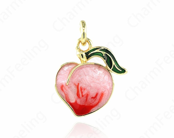 Peach Charm, 18K Gold Filled Fruit Pendant, Enamel Charm, DIY Jewelry Supplies, 15x11.5x2.3mm