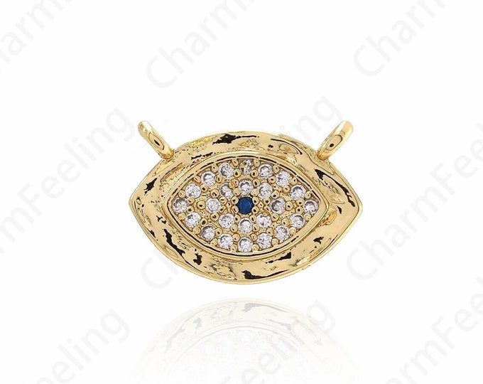 MicroPave CZ Eye Pendant, 18K Gold Filled Eye Necklace, Eye Charm, DIY Jewelry Making Accessories 13.7x9.5x2.5mm