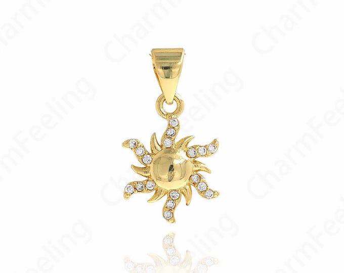18K Gold Filled Sun Pendant, Sun Burst Pendant, Micro-pavé CZ Sunshine Necklace, Sun Charm, DIY Jewelry Accessories, 19x10.5x2mm