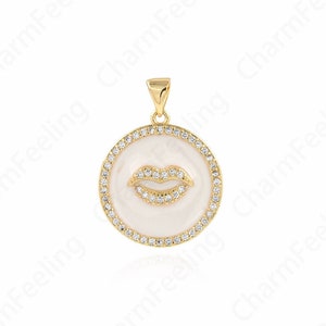 Round Lip Pendant,Micropavé CZ Lip Shape Charm,18K Gold Filled Lip Shape Pendant,DIY Jewelry Supplies, 20x26x3mm