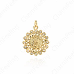 MicroPave CZ Saint Guadalupe Medal, Exquisite Virgin Mary Pendant, Virgin Mary Necklace, Religious Jewelry 24x18x2.5mm