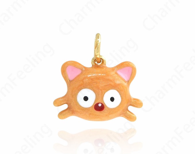 Enamel Cat Head Pendant, 18K Gold Filled Pet Charm, Enamel Charm, Cat Pendant, DIY Jewelry Supplies, 15.2x15.7x4mm