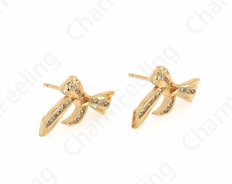 18K Gold Filled Bow Earrings,Micropavé CZ Exquisite Earrings, Bow Hoops,A Gift For Her, 9.5x11.5x3.5mm