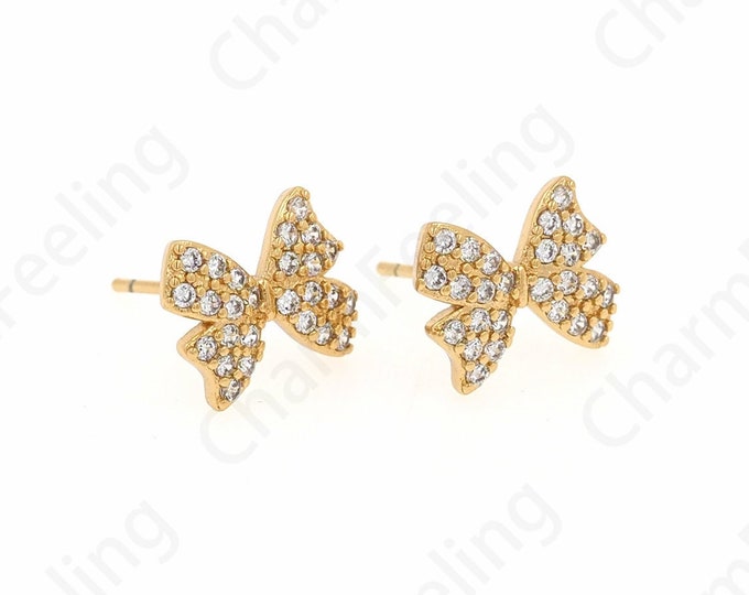 Butterfly Earrings, 18K Gold Filled Insect Earrings, Micropavé CZ Butterfly Charm,Butterfly Jewelry, DIY Jewelry Supplies, 11.3x9.3x1.8mm
