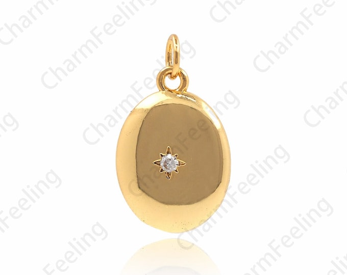 18K Gold Filled Oval Pendant, Micropavé Cubic Zirconia Polaris Necklace, Polaris Charm, Star Pendant, Astral Charm, 22x17x2.5mm