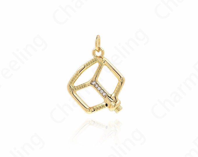 Steering Wheel Pendant, 18K Gold Filled Steering Wheel Charm, Micropavé CZ Square Charm, DIY Jewelry Supplies, 22.5x17x2mm