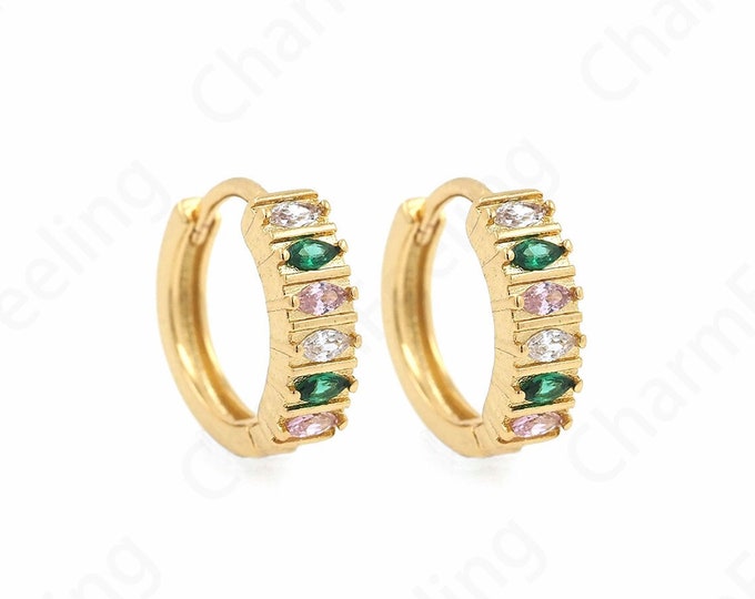 1 Pair,Micropave CZ Round Earrings,Gold Earrings Charm, Geometric Earrings, 18K Gold Filled Simple Earrings,Gift for Her 14.3x13.4x4mm