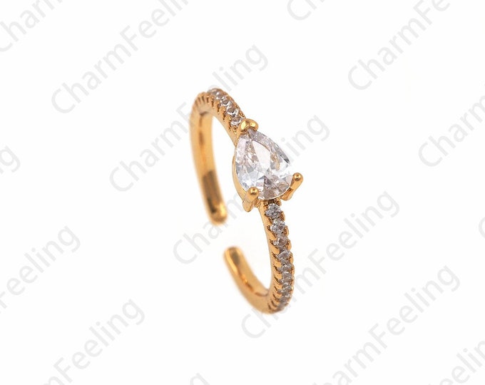 18K Gold Filled Adjustable Ring, Micropavé Cubic Zirconia Gold Ring, Gold Open Ring, Engagement Ring, Fake Diamond Ring, Thin Ring