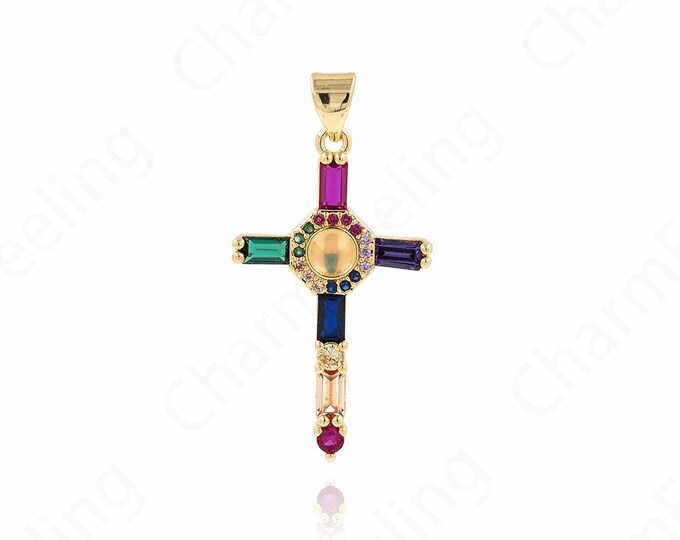 Religious Charm,Micropavé CZ Cross Necklace, Cross Charm,18K Gold Filled Cross Pendant, Christian Charm,DIY Jewelry Accessories,35x18x5.6mm