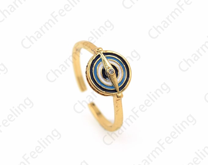 18K Gold Filled Compass Ring, Enamel Ring, Compass Charm, Thin Ring, Adjustable Ring, Open Ring, Enamel Charm, Everyday Ring
