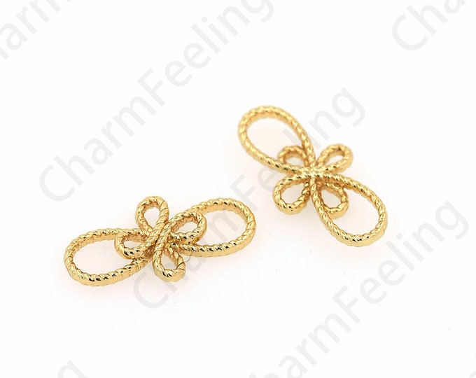 10 pcs,Knot Connector,Knot Jewelry,18K Gold Filled Bow Connector, Bow Charm, Red Bow Bracelet Accessory 7x14x2mm