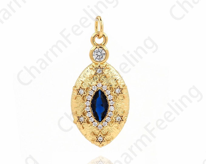 Crystal Charm, Micropavé CZ Oval Pendant, Oval Crystal Pendant, 18K Gold Filled Crystal Necklace, DIY Jewelry Accessories,23x10.5x3.8mm