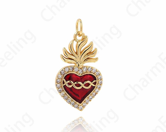 1pcs MicroPave CZ Oil Drop Heart Pendant, Heart-Shaped Charm, Heart Necklace, DIY Jewelry Making Supplies 26x13.5x3mm