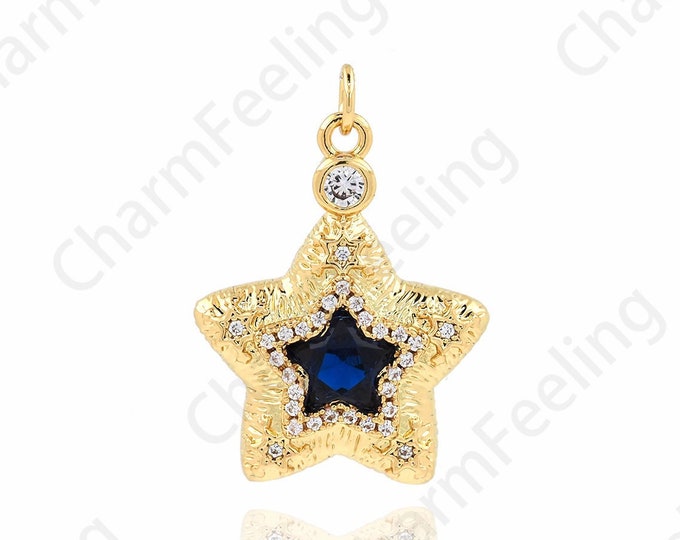 Polaris Charm, 18K Gold Filled Star Necklace, Micropavé CZ Pentagram Pendant, DIY Jewelry Supplies,23.5x16.7x4.3mm