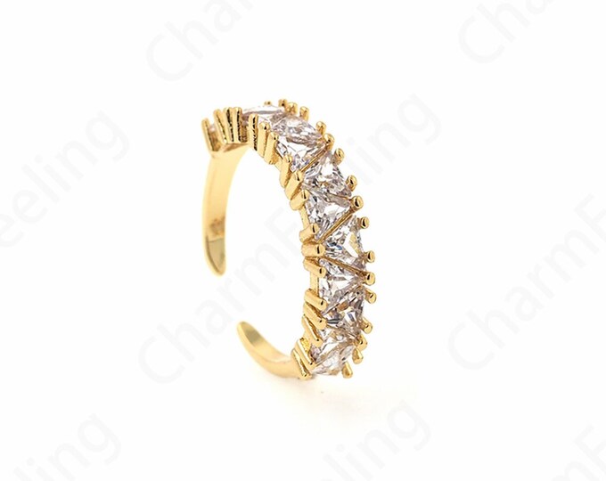 Daily Ring, Gold Open Ring,18K Gold Filled Minimalist Thin Ring, Micropavé CZ Daily Ring, Adjustable Ring,