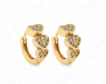 1 pair 18K Gold Filled Heart Earrings, Love Earrings,Gold Hoop Earrings, DIY Jewelry Accessories 14x13x6.2mm