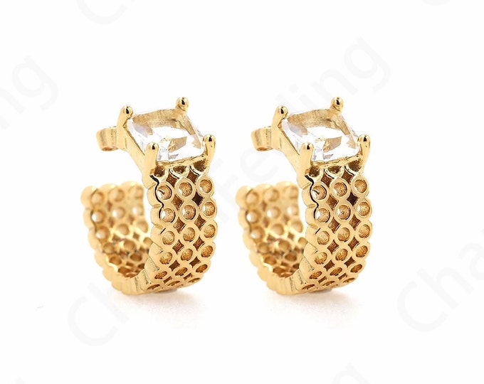 Earring Charm, Micropave CZ Gold Earrings,18K Gold Filled Round Earrings,Thick Earrings,DIY Jewelry Accessories 16x13.5x6.4mm