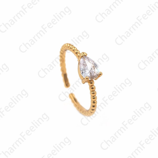 Micropavé Cubic Zirconia Ring, Gold Open Ring, 18K Gold Filling Adjustable Ring, Fake Diamond Ring, Thin Ring, Engagement Ring