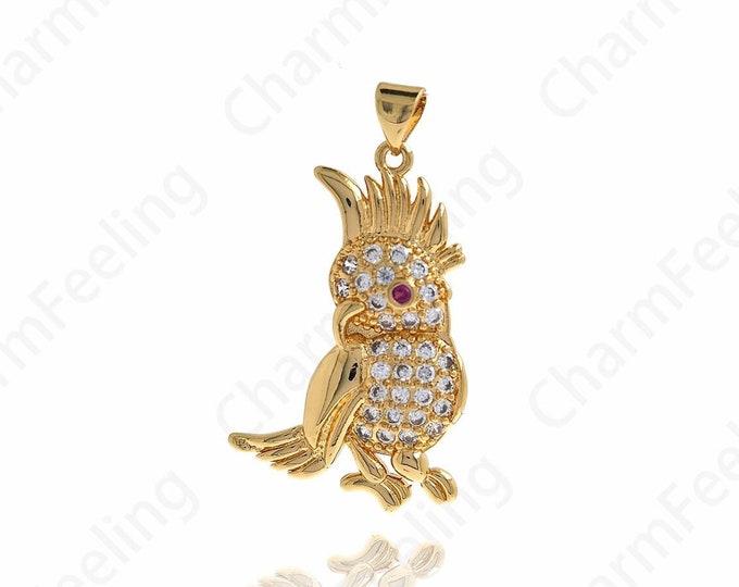 Micropavé Cubic Zirconia Jewelry Animal Pendant, 18K Gold Filled Bird Pendant, Hummingbird Necklace,Animal Charm,Bird Charm,36.5x20x3.5mm