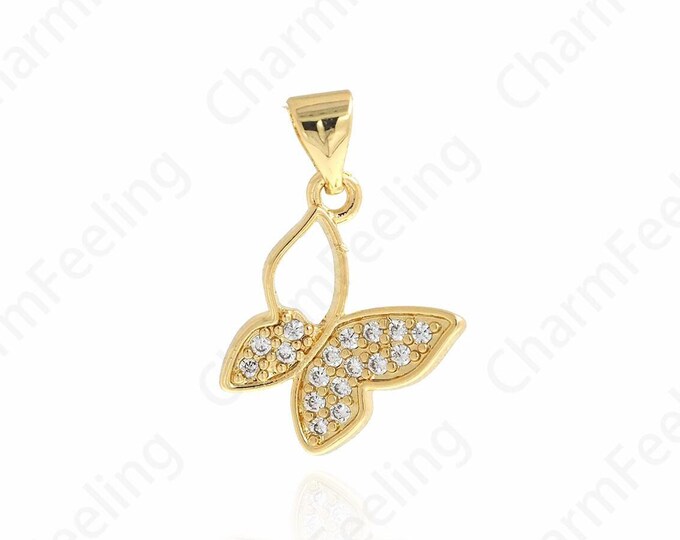 Butterfly Charm, Micropavé CZ Flying Necklace,18K Gold Filled Butterfly Pendant, Insect Charm, DIY Jewelry Accessories,21x14.5x2.2mm