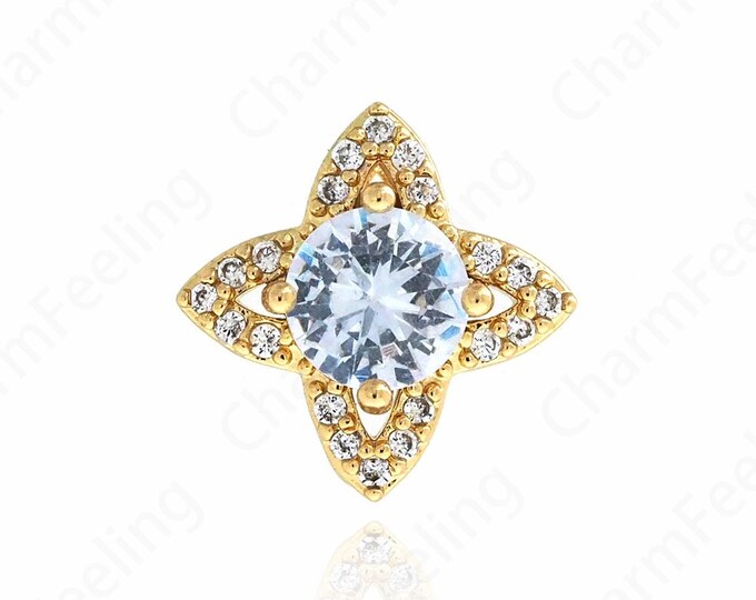 18K Gold Filled Star Necklace, Polaris Charm, Polaris Charm, Micropavé Cubic Zirconia Gold Necklace 13x13x4mm