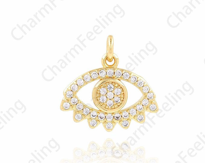 Lucky Eye Necklace,Devil's Eye Pendant, 18K Gold Filled Eye Charm, Micropavé CZ Eye Necklace, DIY Jewelry Supplies,14.5x14x2mm