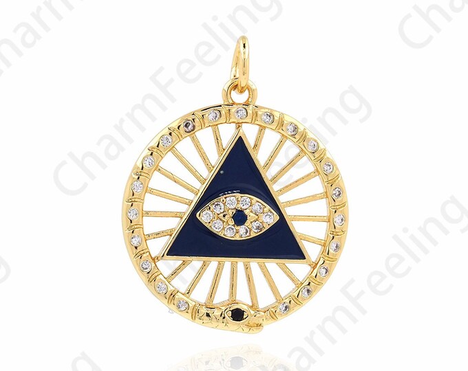 MicroPavé CZ Round Eye Charm,18K Gold Filled Triangle Eye Pendant,Eye Necklace, Geometric Pendant,DIY Jewelry Supplies, 26x20x2.5mm