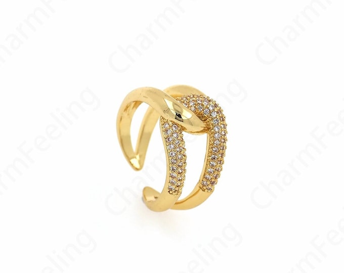 1PCS 18K Gold Filled Line Ring, Stackable Ring, Wedding Ring, Golden Spiral Ring, Micropavé CZ Adjustable Ring, CZ Ring, A Gift For Her
