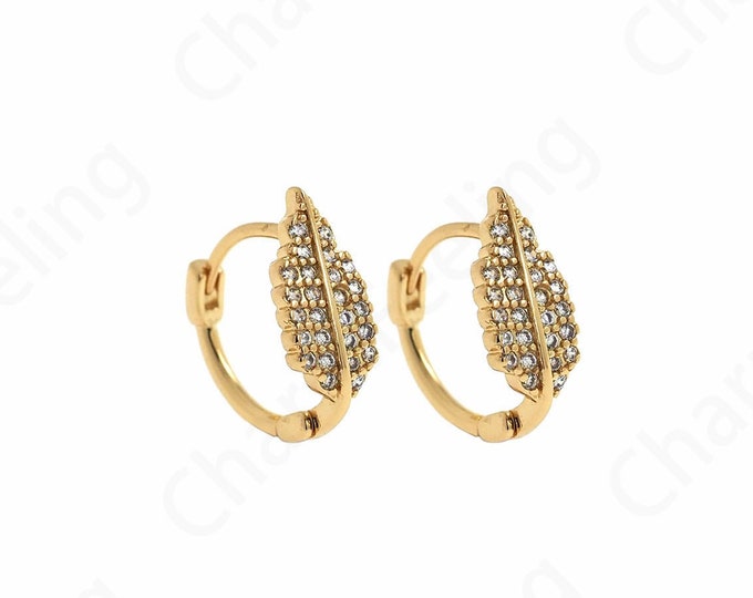 Gold Earrings Jewelry,Micropavé CZ Leaf Earrings,18K Gold Filled Branch Earrings,Earring Charm, Suitable For Anniversary Gifts 13.5x6x13.5mm