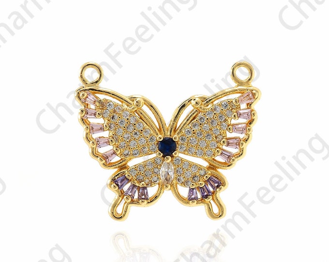 Butterfly Charm,Micropavé CZ Animal Pendant Insect Charm,18K Gold Filled Butterfly Pendant,DIY Jewelry Accessories 22x25.5x3.5mm