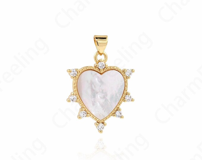 Micropavé CZ Shell Charm, Love Necklace,18K Gold Filled Heart-Shaped Pendant,Love Pendant,Love Charm,DIY Jewelry Accessories,29.5x20.5x2.5mm