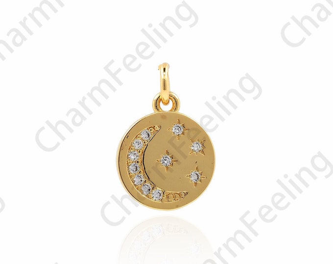 Moon Star Pendant, 18K Gold Filled Crescent Necklace, Micropavé CZ Star Pendant, Moon Pendant, DIY Jewelry Accessories, 17x11.5x1.5mm