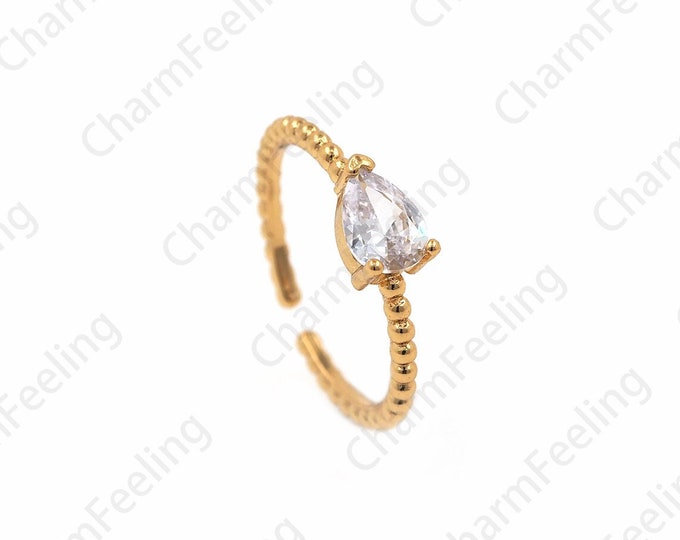 Micropavé Cubic Zirconia Ring, Gold Open Ring, 18K Gold Filling Adjustable Ring, Fake Diamond Ring, Thin Ring, Engagement Ring