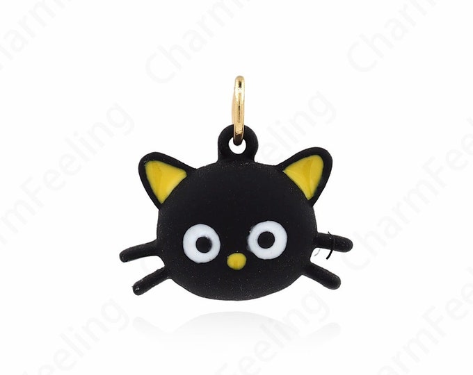 18K Gold Filled Black Cat Pendant,Cute Jewelry,Animal Pendant,Animal Charm,DIY Jewelry Accessories,15.5x16.5x4.3mm