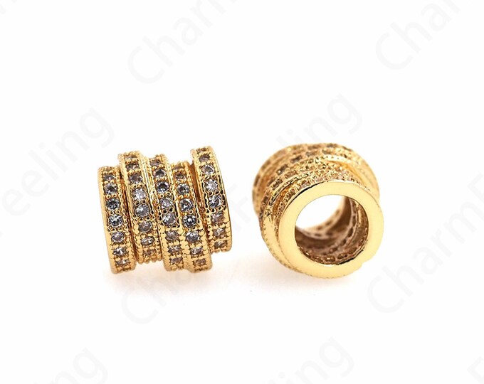 Wholesale Beads, 18K Gold Filled Round Beads, Micro-Pavé CZ Cylindrical Spacer Beads, Bracelet Assembly Accessories, 9x9x9mm