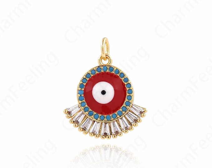 Round Eye Necklace, Gold Eye Pendant,Micropavé CZ Eye Pendant 18K Gold Filled Good Luck Pendant Eye Pendant, 18.5x18.5x4mm