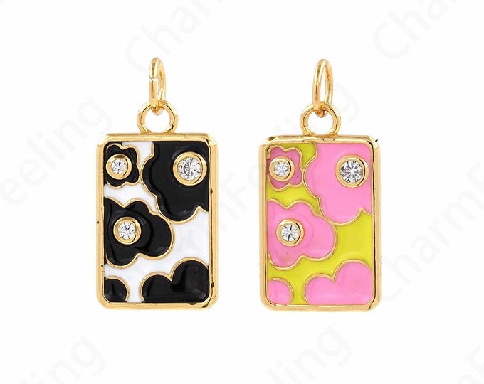 18K Gold Filled Rectangular Charm,Square Enamel Pendant,Micropavé CZ Rectangular Pendant,DIY Jewelry Making Supplies,21x10.1x1.8mm