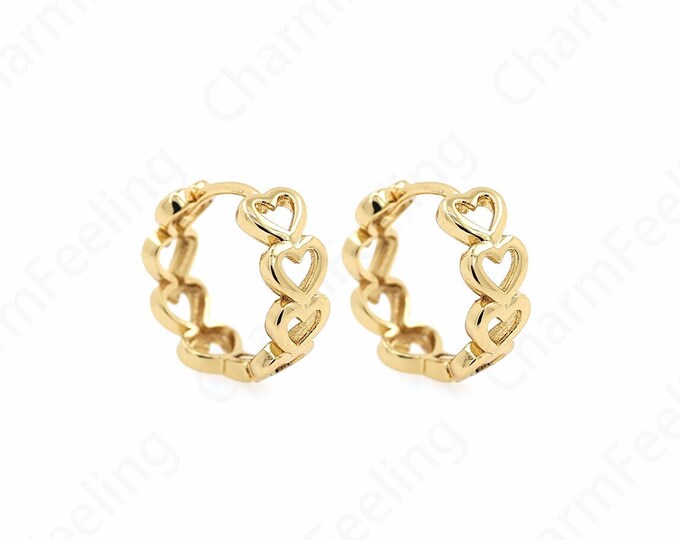 1 Pair,18K Gold Filled Round Earrings,Simple Heart-Shaped Earrings, Dainty Gold Earrings, A Gift For Her, 14x15x5mm