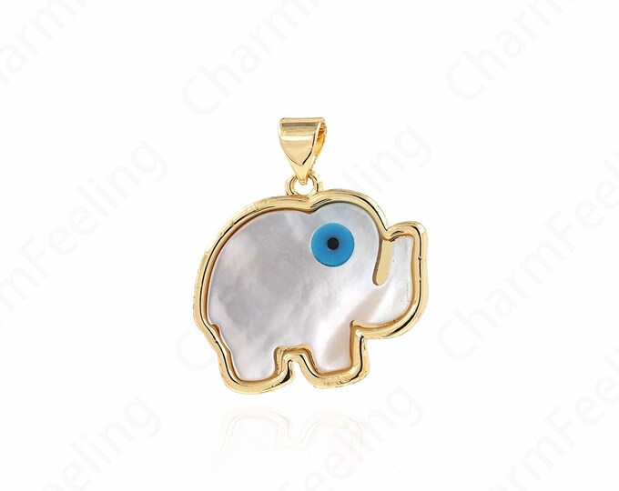 18K Gold Filled Elephant Necklace, Micropavé CZ Elephant Pendant,Animal Charm, Elephant Pendant,Shell Charm,25x22.5x3mm