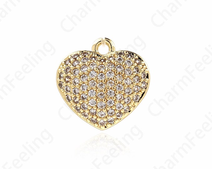 Micropavé CZ Heart Pendant, 18K Gold Filled Love Charm,Love Necklace, Heart Charm, Gift for Her, DIY Jewelry Accessories,11x11.5x2.7mm